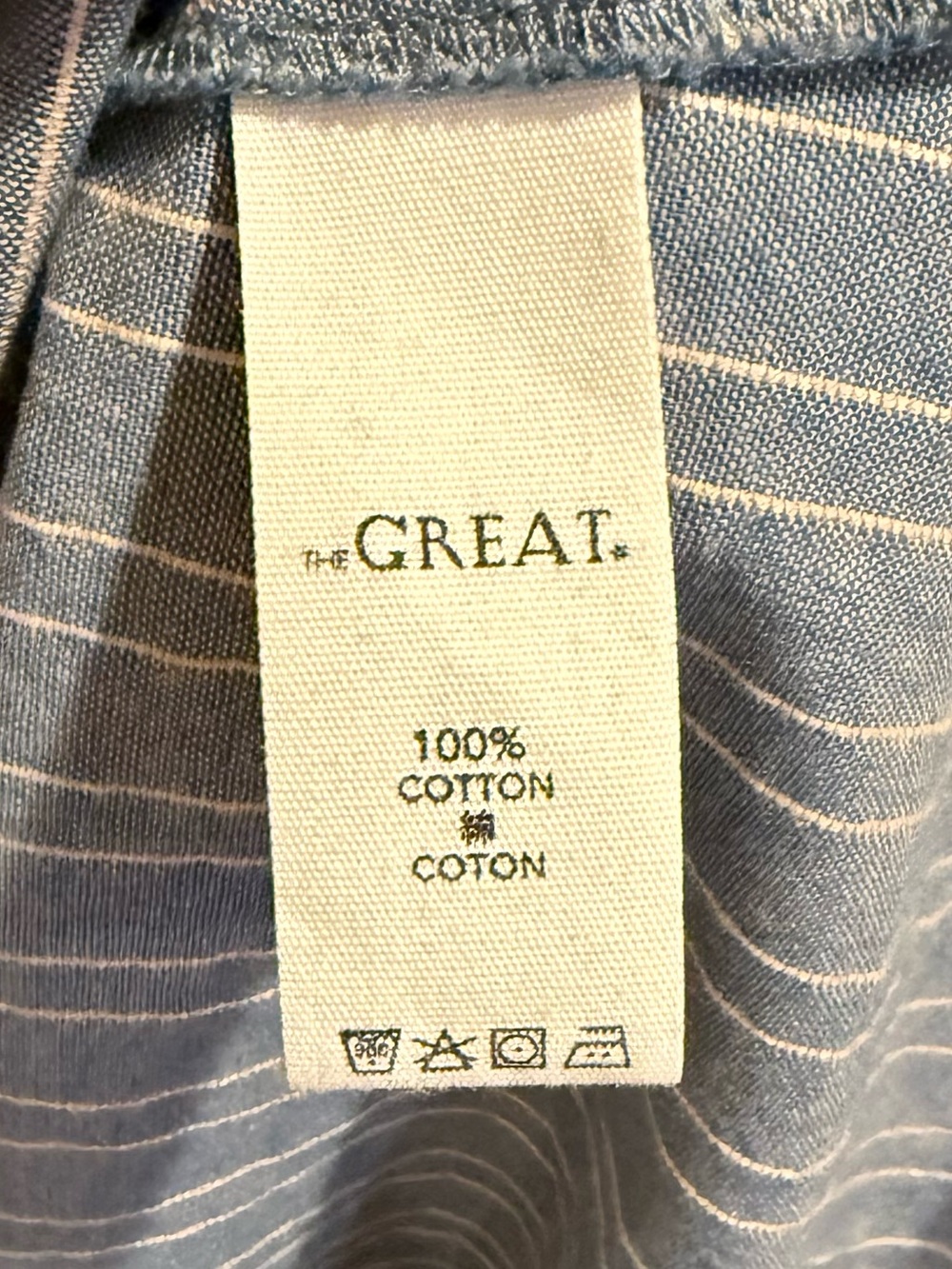 The Great. 100% Cotton Petal Stripe Chambray Dress 0 Flutter Sleeve Coastal Prep - Picture 7 of 9